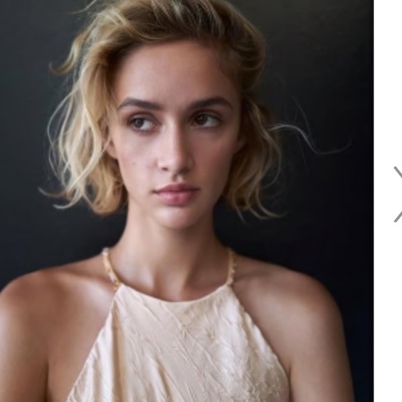 Zara Womens Midi Dress Wrinkled Look Beaded Beige Pink Large - Picture 4 of 12